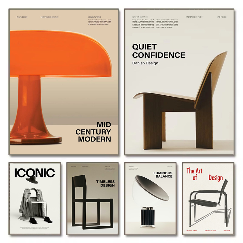 Home Office Or - Poster Minimalista Bauhaus con Sedie Iconiche