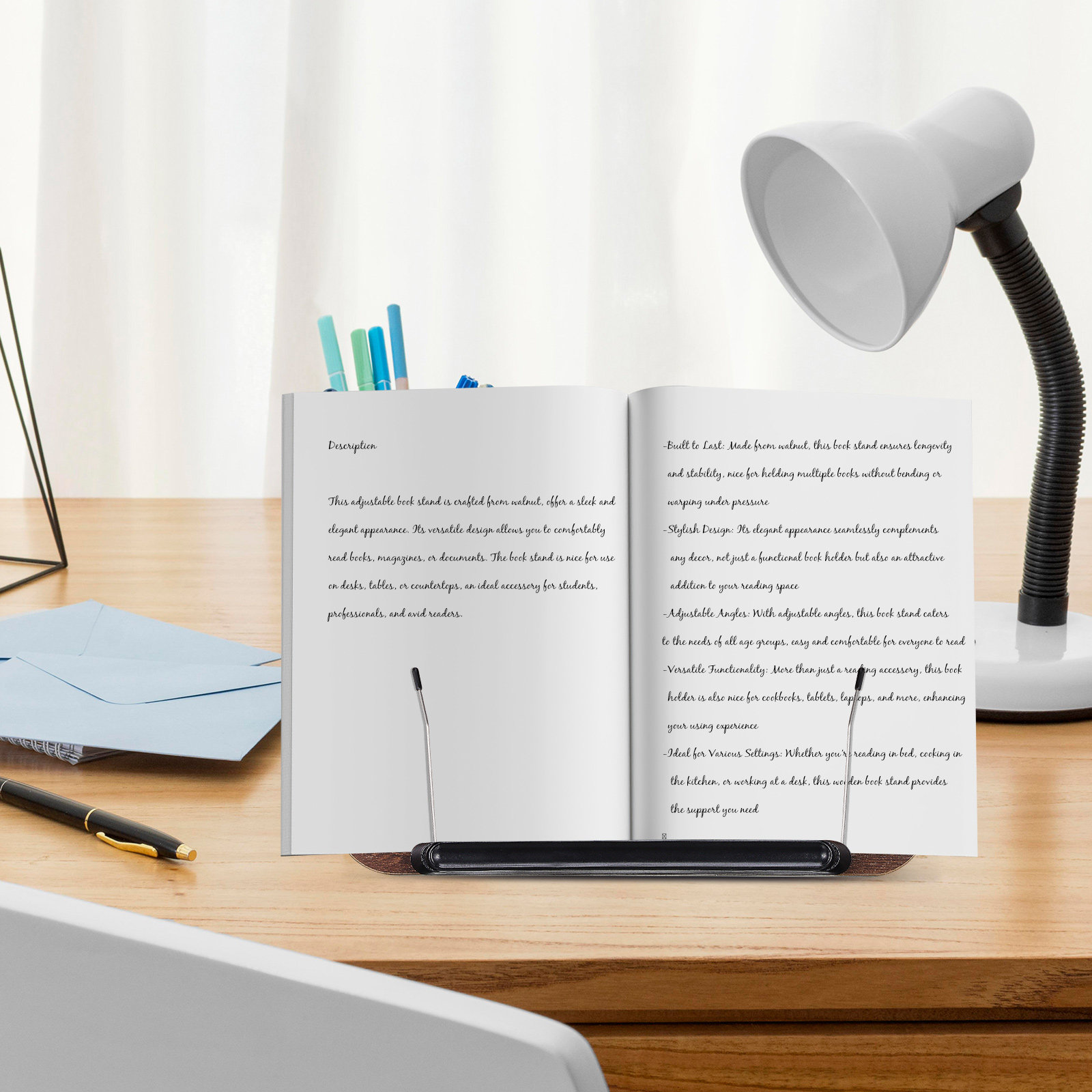 Document Holder Stand - Supporto regolabile in noce per libri,