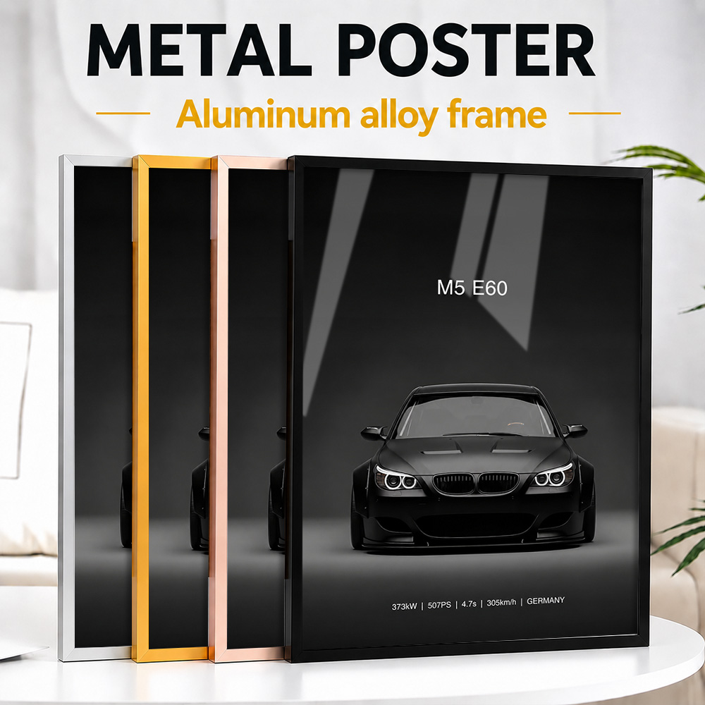 Home Office Or - Poster in metallo nero con immagini